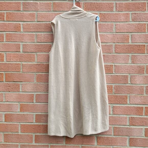 Minnie Rose Cream Oatmeal Open Front Sleveless Duster Cardigan Small - Picture 3 of 6